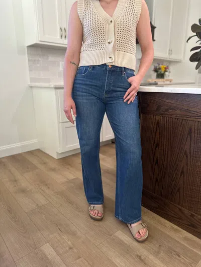 Risen Alley Tummy Control High Rise Straight Jeans In Dark Wash In Blue