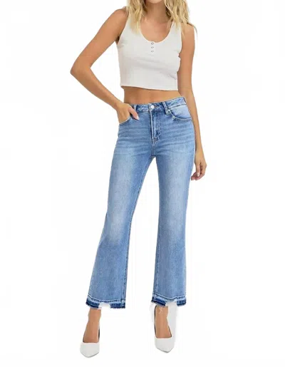 Risen Alyssa High Rise Shadow Hem Straight Jeans In Medium In Blue