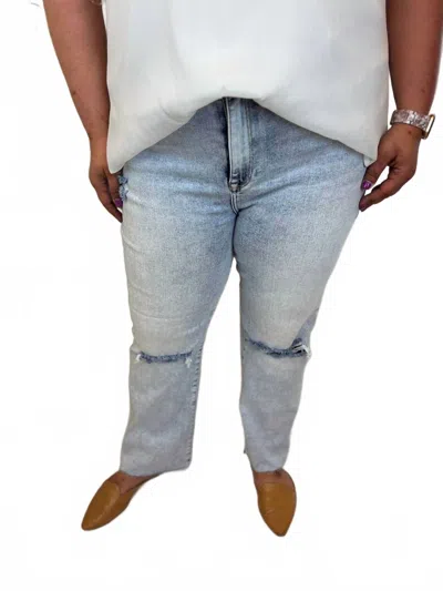 Risen Ana Acid Wash Ankle Straight Jean - Plus In Light In Blue
