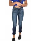 Risen Ankle Straight Leg Slim Denim Jeans In Blue In Blue