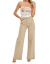 Risen Any Season Wide Leg Denim Jeans In Khaki In Brown