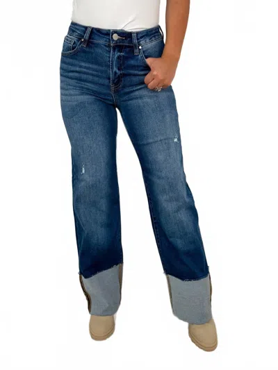 Risen April Distressed High-rise Wide Leg Jeans In Dark Wash Denim In Blue