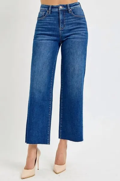 Risen Aria Tummy Control High Rise Wide Crop Jeans In Blue