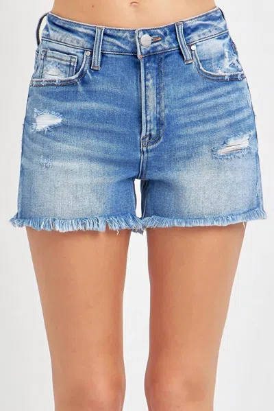 Risen Arty High Rise Denim Shorts In Medium Wash In Blue