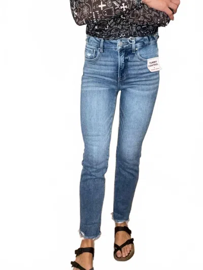 Risen Barb Straight Leg Tummy Control Denim Jeans In Blue