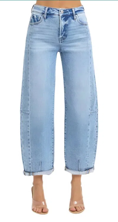 Risen High Rise Crop Cuffed Barrel Jean In Light Blue