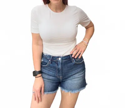 Risen Becca Mid Rise Shorts In Dark Wash In Blue