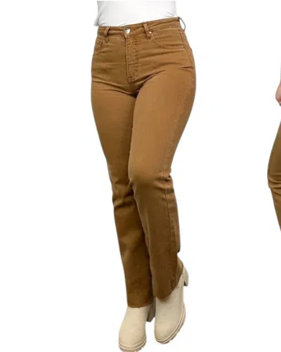 Risen Belle High-rise Raw Hem Straight Leg Jeans In Brown
