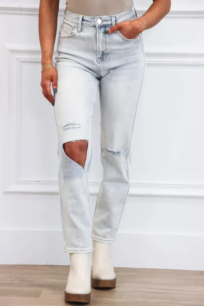 Risen Billie Distressed Straight Jeans In Light Wash In Blue