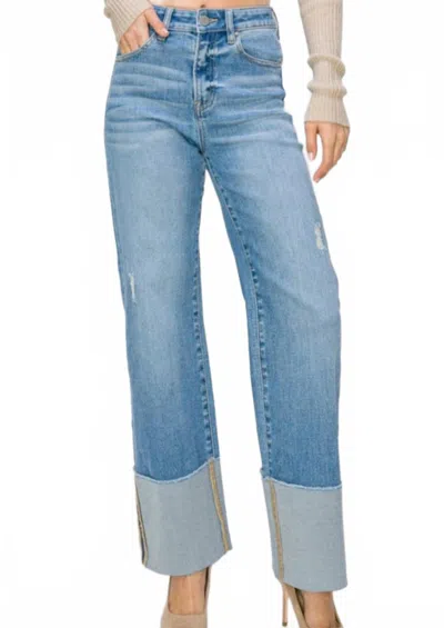 Risen Birdie Wide Cuffed Jeans In Blue