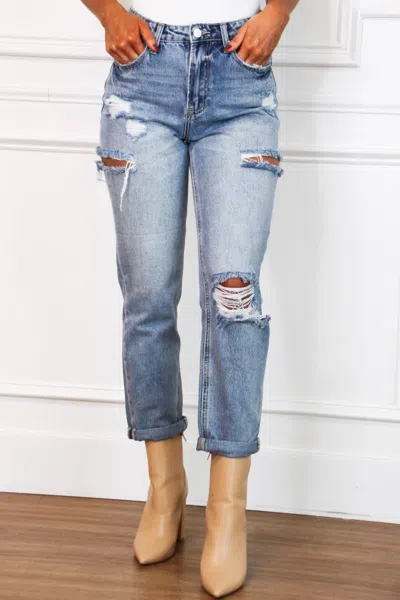 Risen Blaze Distressed Jeans In Medium Wash In Blue