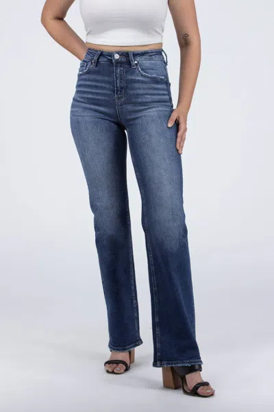 Risen Blow My Mind High-rise Straight Leg Denim Jeans In Dark Wash In Blue
