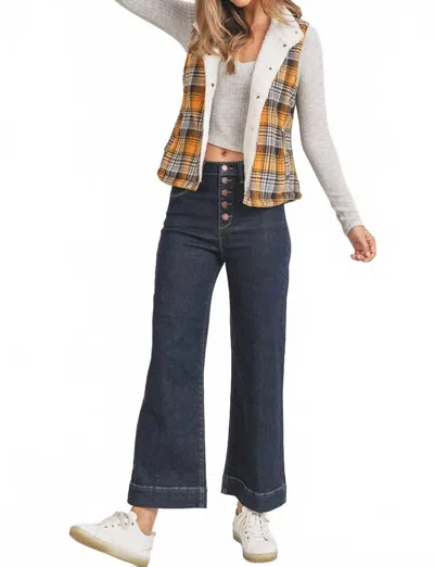 Risen Button Fly Ankle Wide Leg Jeans In Dark Wash In Blue