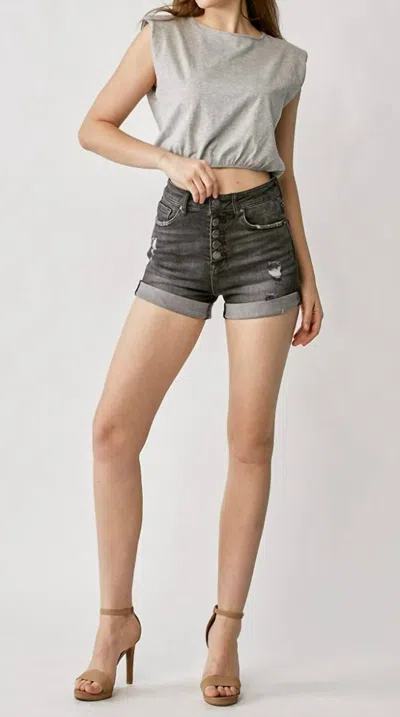 Risen Button Fly Shorts In Black In Grey