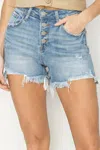 Risen Button Front High Rise Shorts In Light Blue Wash