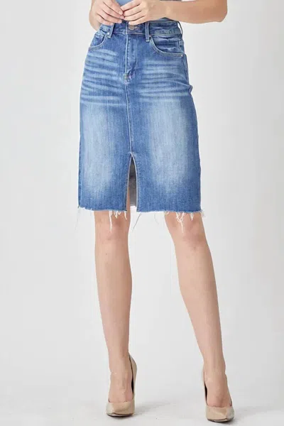Risen Camilla High Rise Pencil Skirt With Slit In Medium Blue