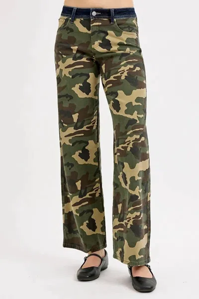 Risen Camouflage Wide Leg Jeans In Green