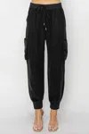 Risen Drawstring Tencel Big Pocket Joggers In Black In Black
