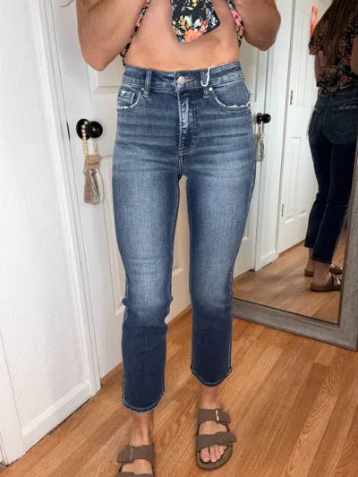 Risen Carissa High Rise Straight Leg Crop Denim Jeans In Blue