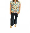 Risen High Rise Ankle Wide Button Down Front Patch Pocket Cuff Jean In Denim In Blue