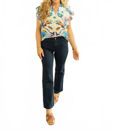 Risen Cecilia High Rise Patch Pocket Ankle Flare Jeans In Blueberry In Black