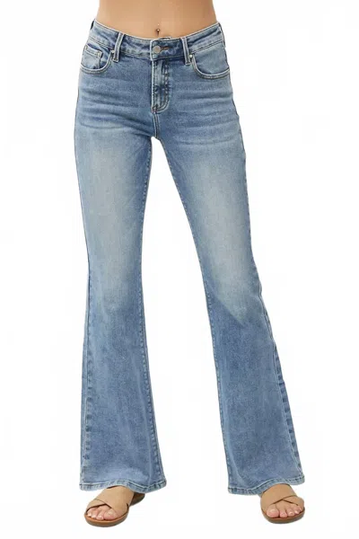 Risen Channing Mid Rise Flare Jean In Medium Wash In Blue