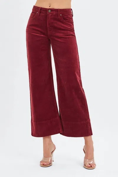 Risen Cords High Rise Wide Leg Crop Pants In Wine In Pink
