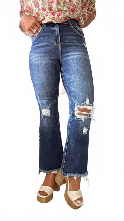 Risen Corey Cropped High Rise Flare Jeans In Dark Wash In Blue