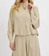 Risen Cropped Linen Button Down Shirt In Taupe