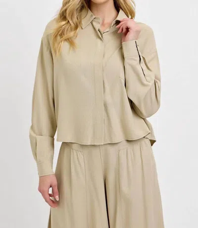 Risen Cropped Linen Button Down Shirt In Taupe
