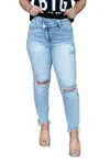 Risen Crossover Girlfriend Jeans In Light Wash In Blue
