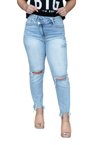 Risen Crossover Girlfriend Jeans In Light Wash In Blue