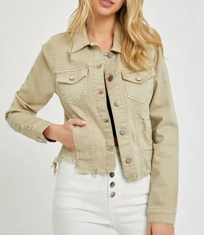 Risen Curvy Irregular Frayed Hem Jacket In Khaki In Neutral