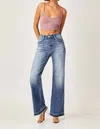 Risen Curvy Wide Leg Straight Jeans In Blue In Blue