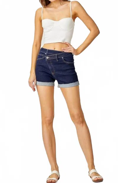 Risen Dark Asymmetrical Denim Shorts In Blue