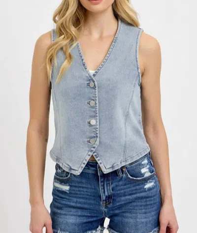 Risen Denim Button Down Vest In Light Denim In Blue