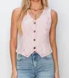 Risen Vera Denim Sleeveless Vest In Pink
