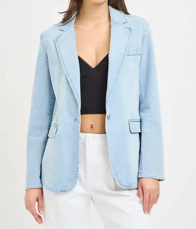 Risen Denim Single Button Blazer In Light Wash In Blue