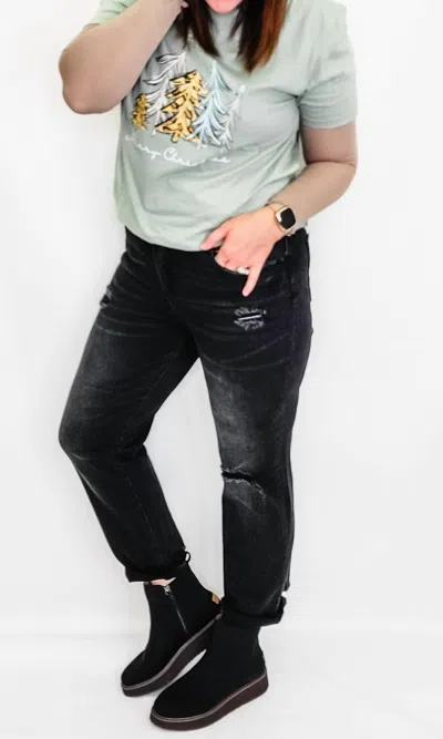 Risen Distressed Boyfriend Jeans In Black