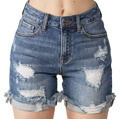 Risen Distressed Cuffed Shorts - Plus In Medium Wash In Blue