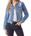 Risen Distressed Denim Jacket In Medium Wash In Blue