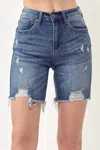 Risen Distressed High Rise Thigh Shorts - Plus In Blue In Blue