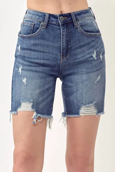Risen Distressed High Rise Thigh Shorts - Plus In Blue