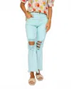 Risen Distressed Straight Jeans In Mint In Blue