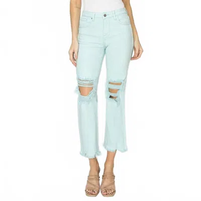 Risen Distressed Straight Leg Jean In Mint In Blue