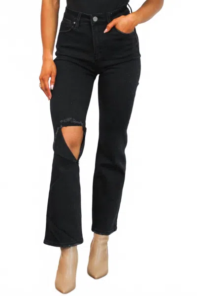 Risen Distressed Straight Leg Jeans In Black