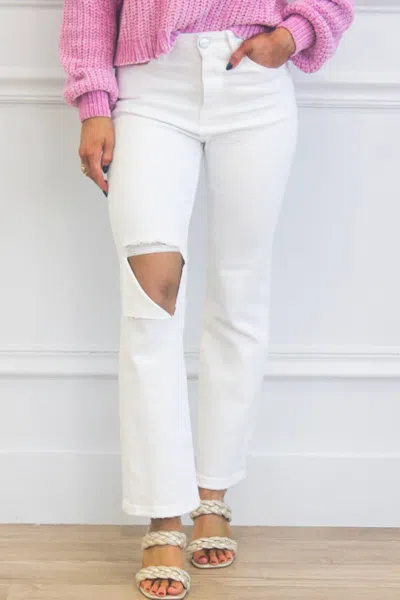 Risen Distressed Straight Leg Jeans In White