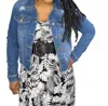 Risen Distressed Vintage Frayed Hem Denim Jacket In Medium Wash In Blue