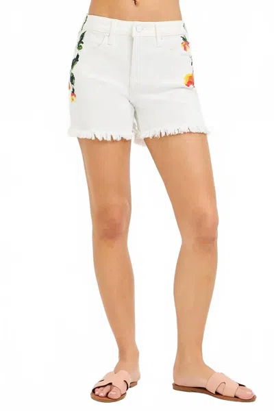Risen Farrah Floral Denim Shorts In White