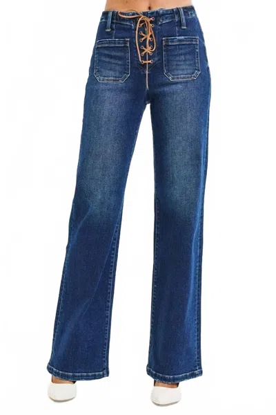 Risen Finny Front Tie Wide Leg Jeans In Blue